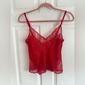 Vintage Warner’s Red Semi-Sheer Cami Nylon Lace Size 32 Sexy Lingerie EUC
